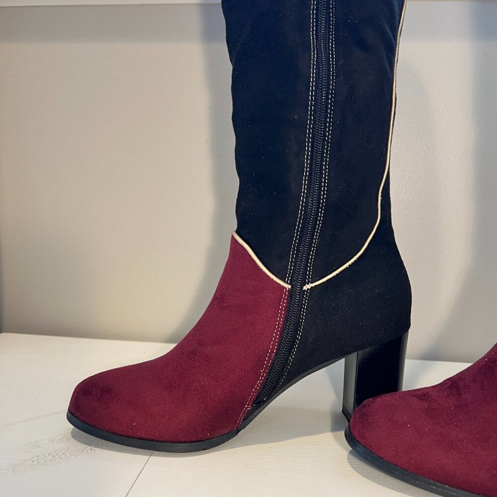 Ann Creek 'Manuel' Faux Suede Black, Burgundy & Grey Knee High Boots, Size 8.5M - Picture 6 of 16